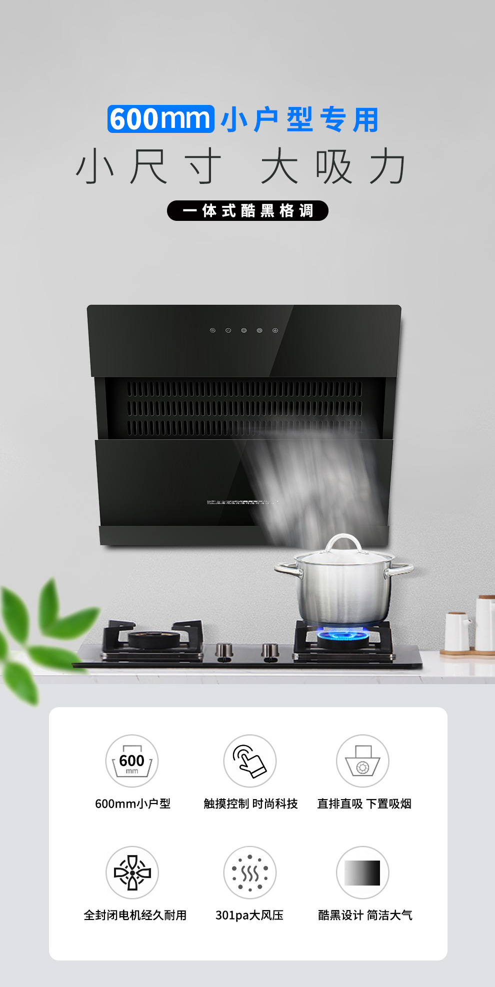 侧吸式小尺寸抽油烟机，小规格厨房烟机